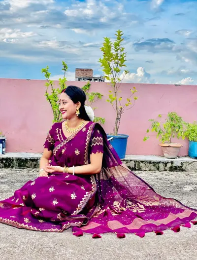সেমি মসলিন স্ক্রিন প্রিন্ট শাড়ি ব্লাউজ পিসসহ, 5 রং