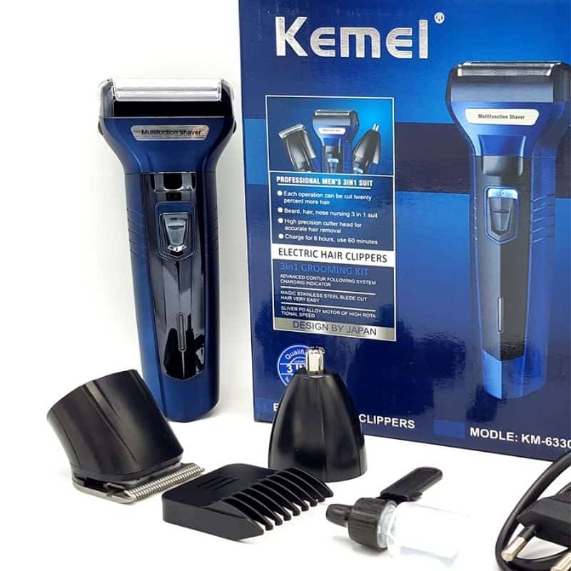 Kemei KM-6330 3-ইন-1 রিচার্জেবল হেয়ার ট্রিমার, ইলেকট্রিক শেভার ও নোজ ক্লিপার গ্রুমিং কিট