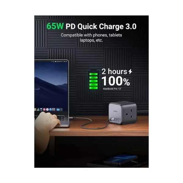 Ugreen DigiNest Cube CD268 ডুয়াল USB 65W GaN ডেস্কটপ চার্জিং স্টেশন (2 পিন, EU)