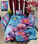 3D Print Velvet Dining Table Cover with 6 Chair Covers, 60 x 84 Inch