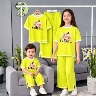 Kids Premium Cotton Half Sleeve T-Shirt & Pant Set - Lime Green