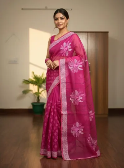 উৎসবের হাফ সিল্ক ব্লক প্রিন্ট শাড়ি, 6 রং