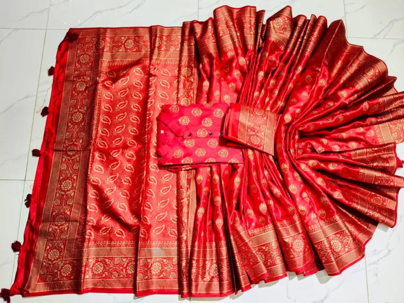 Dhupian Silk Block Print Panjabi and Silk Saree for Couples