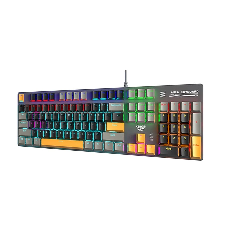 Aula S500 Blue Switch Mechanical Gaming Keyboard, Black Yellow Grey