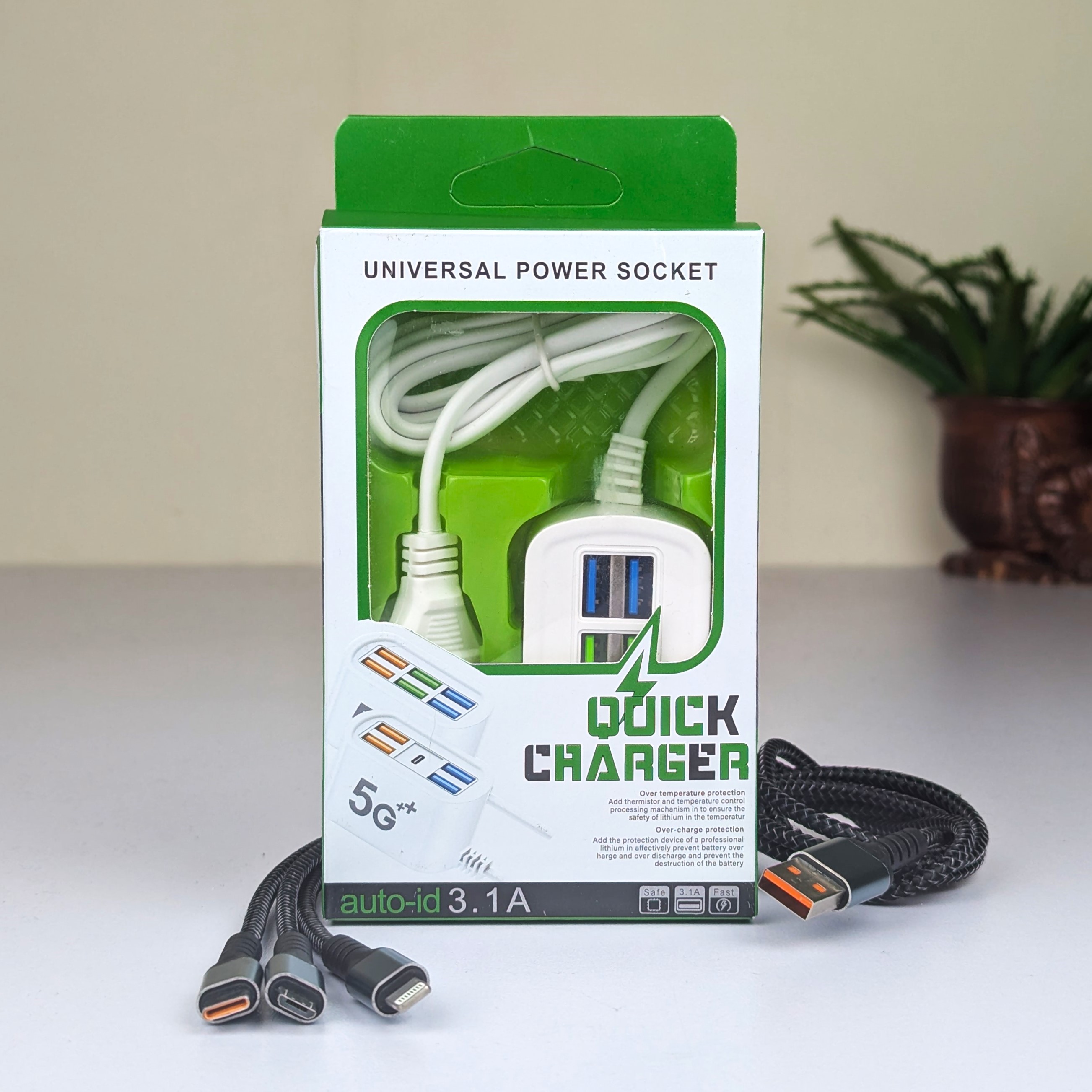6-in-1 চার্জিং সেট: 6 পোর্ট USB চার্জার ও 3-in-1 ফাস্ট ক্যাবল