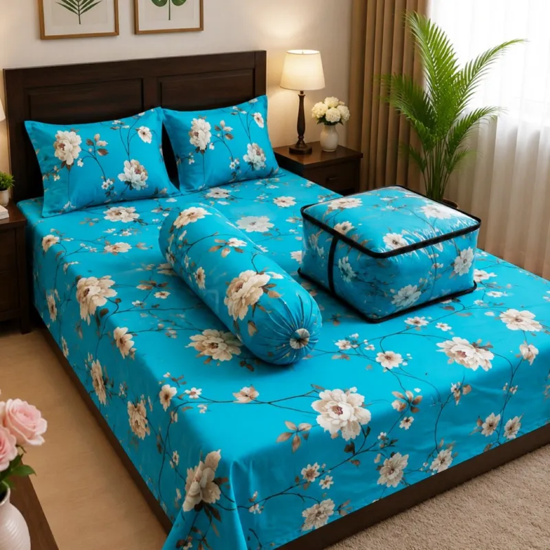 5 Piece Twill Cotton Comforter Set with King Size Bed Sheet
