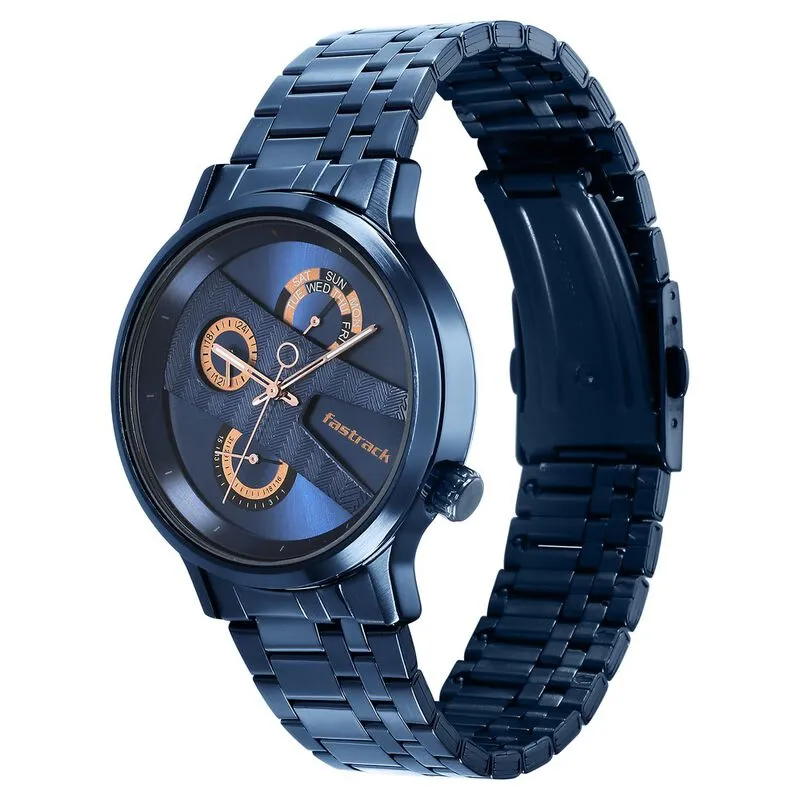 Fastrack NS3301QM02 Exuberant কোয়ার্টজ মাল্টিফাংশন ব্লু ডায়াল স্টেইনলেস স্টিল স্ট্র্যাপ ঘড়ি