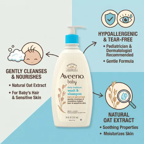 Aveeno Baby Daily Moisture ওয়াশ ও শ্যাম্পু 532ml
