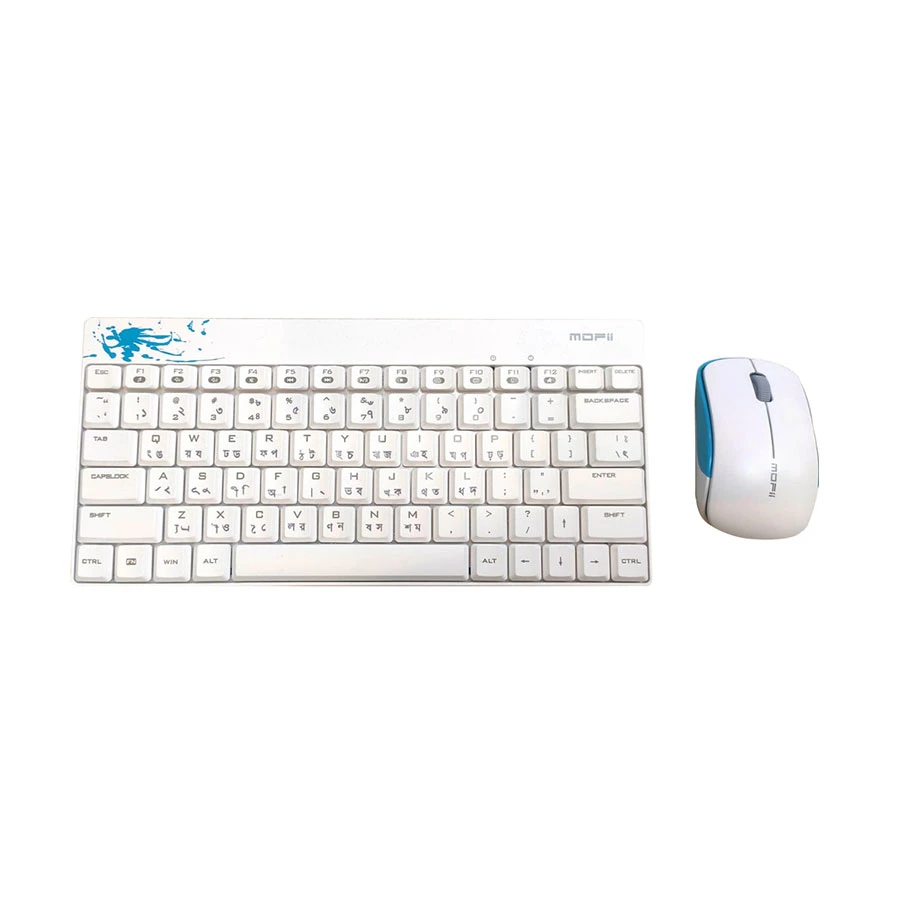 MOFII X210 White & Blue Wireless Keyboard & Mouse Combo With Bangla