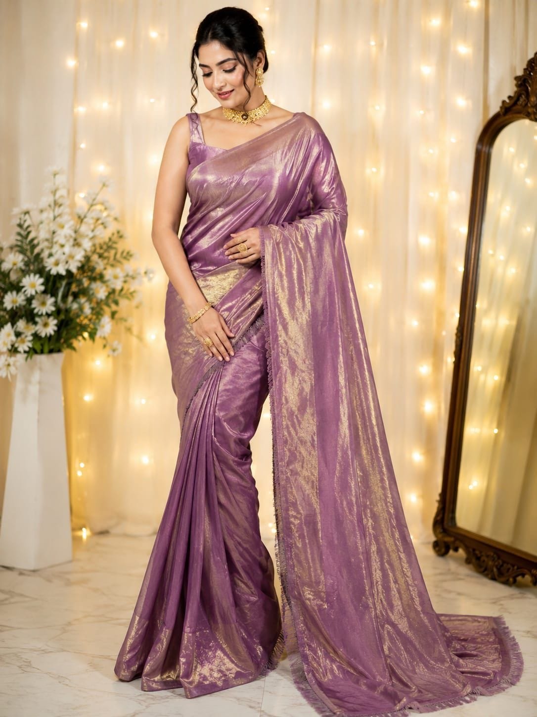 Shimmer Silk Saree with Running Blouse Piece for Parties