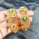 অ্যান্টিক গোল্ড-প্লেটেড বালা সেট, মিনাকারি ও স্টোন ওয়ার্ক