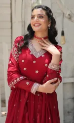সিকুইন ও জরির কাজের ওয়েটলেস জর্জেট পার্টি গাউন থ্রি পিস