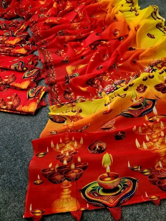 Chanderi Silk Floral Print Saree without Blouse, 5 Colours