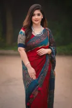 Batik Design Digital Print Soft Silk Saree with Bead Tassels