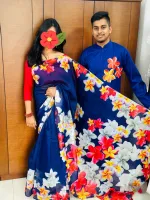 Couple Set, Chanderi Silk Saree and Dhupian Silk Panjabi, Hand Print