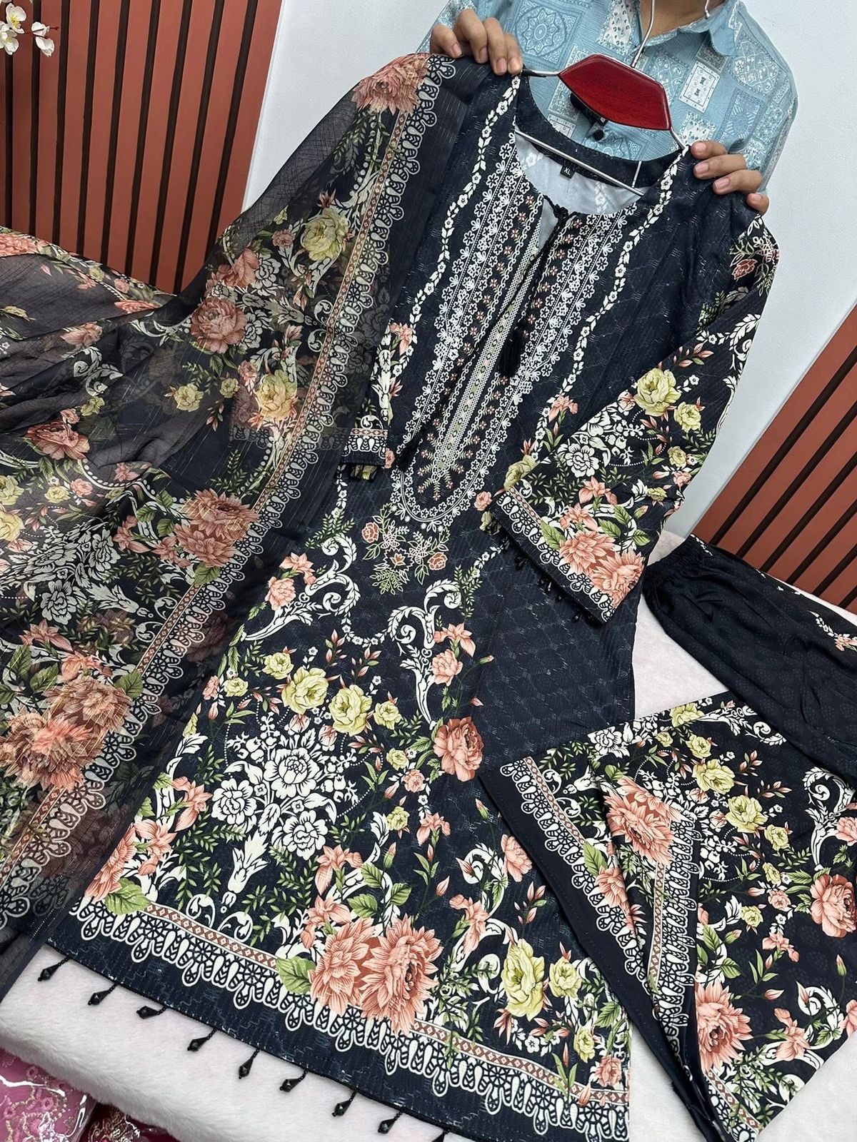 Digital Print Three Piece with Sequin Embroidery, 2 Colours