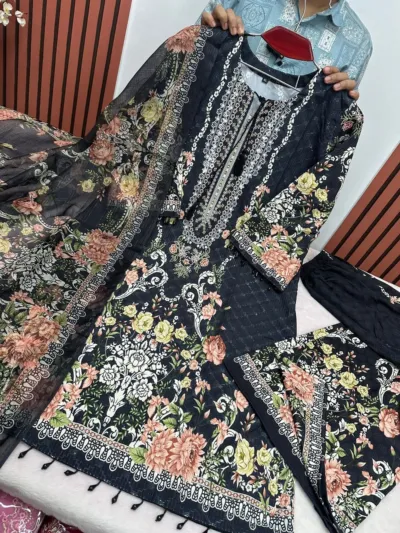 Digital Print Three Piece with Sequin Embroidery, 2 Colours