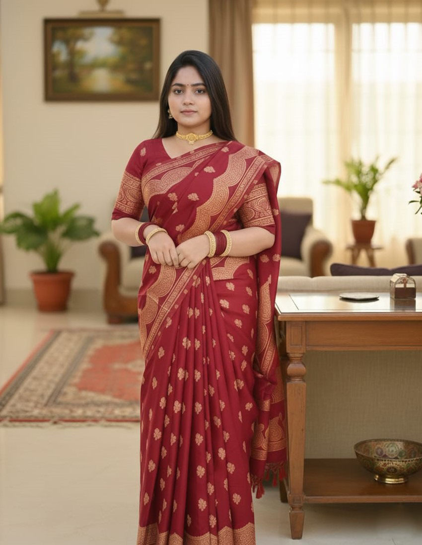 স্কিন প্রিন্ট সিল্ক শাড়ি, 4 রঙের অপশন, ম্যাচিং ব্লাউজসহ