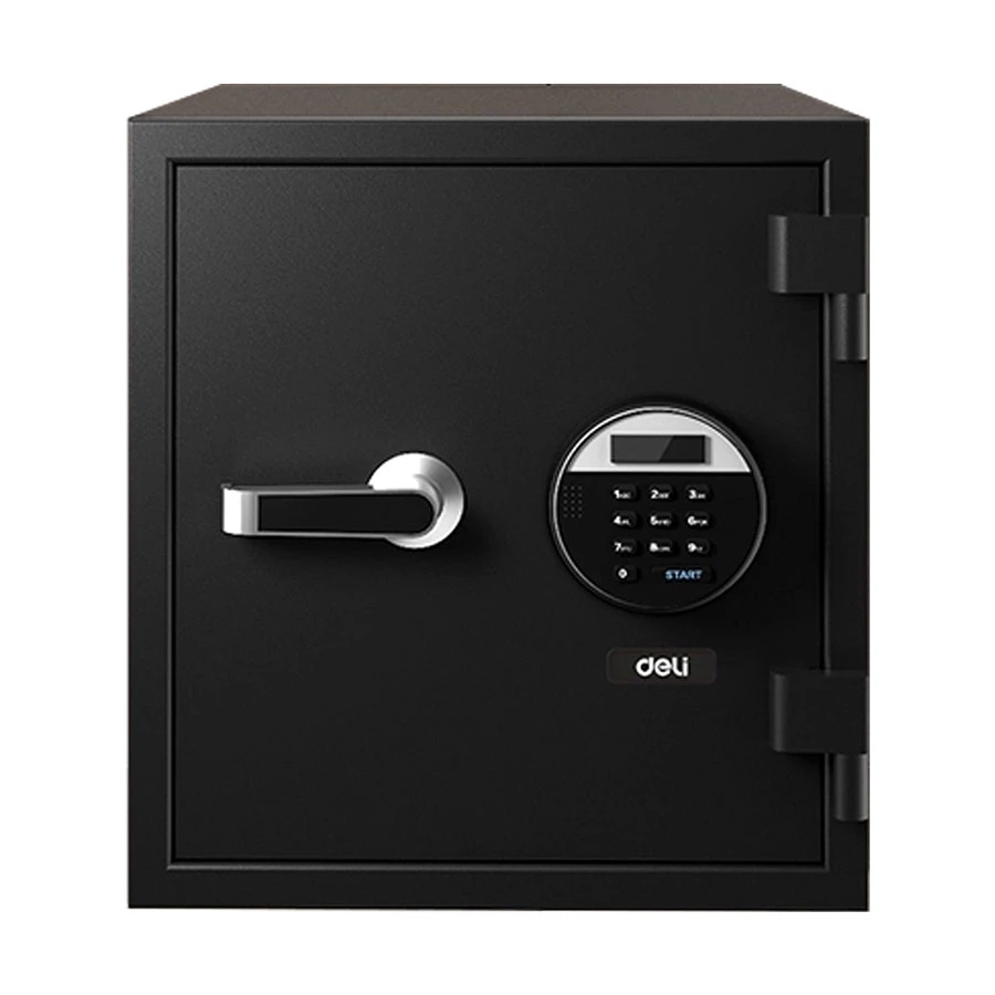 Deli ET581 Fireproof Digital Safe Box with Key & Password, Black