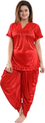Satin Dhoti Pattern Night Dress, Top and Salwar, Free Size