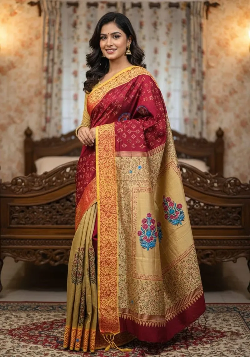 Women's Dhupian Silk Saree, 13 Haath, Without Blouse Piece