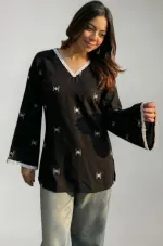Women's Cotton One Piece Kurti with Lace, Free Size up to 44