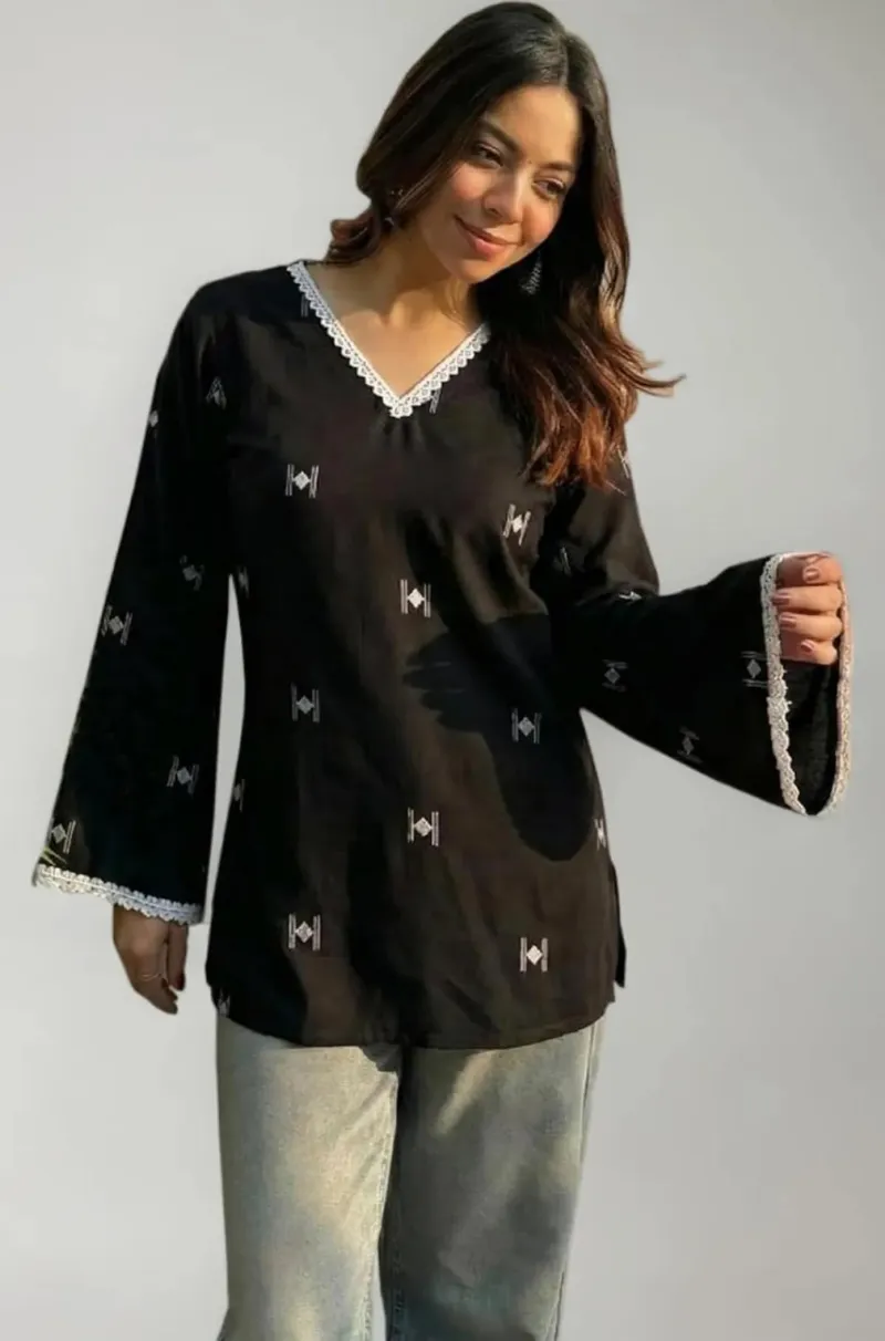 Women's Cotton One Piece Kurti with Lace, Free Size up to 44