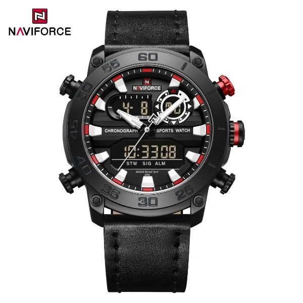 Naviforce 9235 কালো-লাল ছেলেদের ঘড়ি