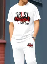 Drop Shoulder Pure Cotton T-Shirt and Trouser Set for Men, 180 GSM