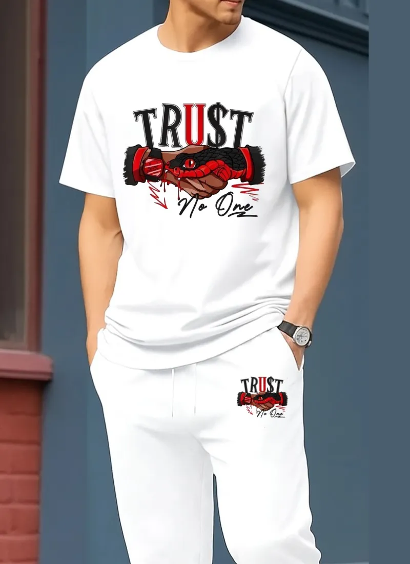 Drop Shoulder Pure Cotton T-Shirt and Trouser Set for Men, 180 GSM