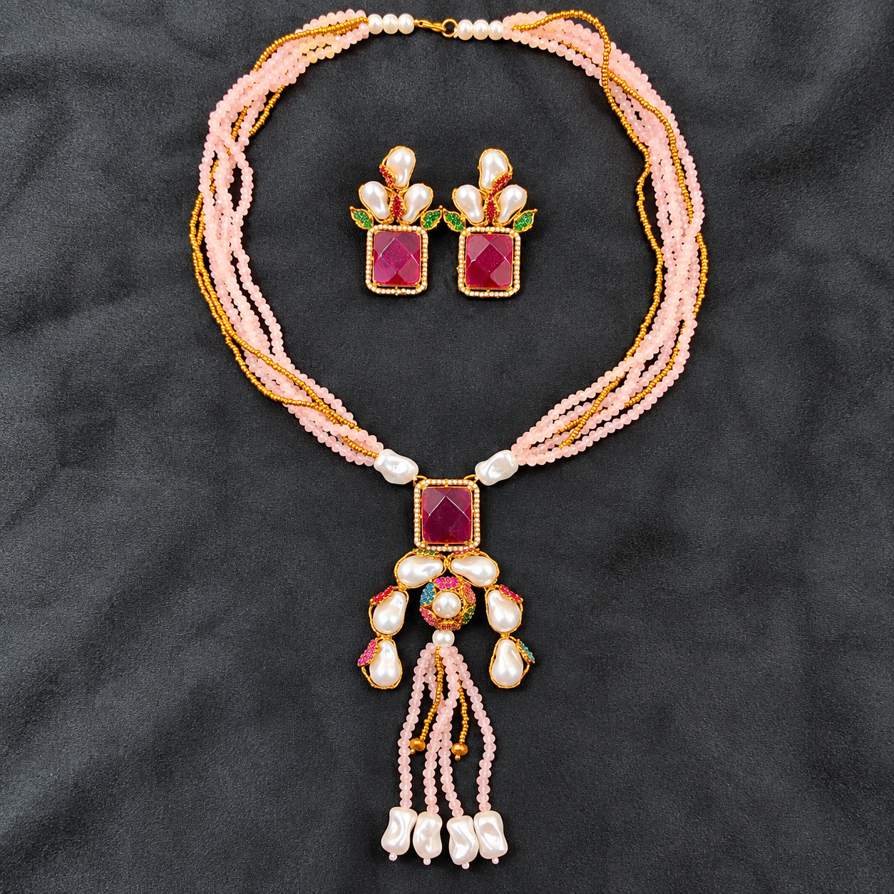 Premium Turkish Crystal and Pearl Necklace Set