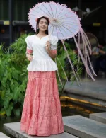 Women's Cotton Tops and Skirt Set with Lace Work and Check Print