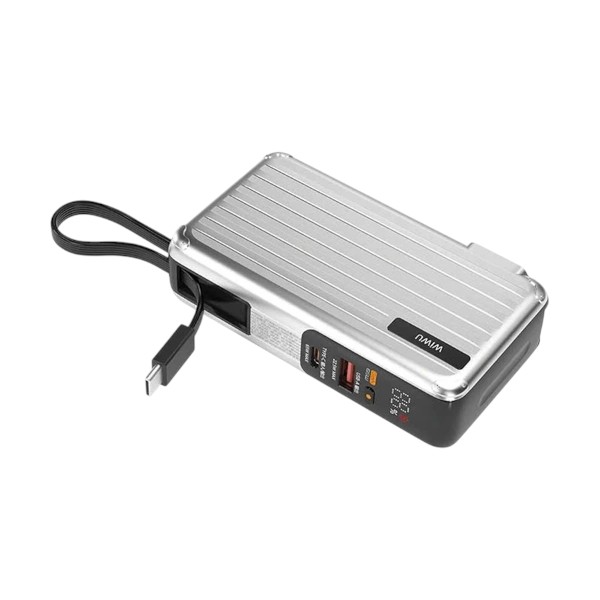 Wiwu Summit 3 ইন 1 10000mAh 65W সিলভার পাওয়ার ব্যাংক, বিল্ট-ইন চার্জারসহ