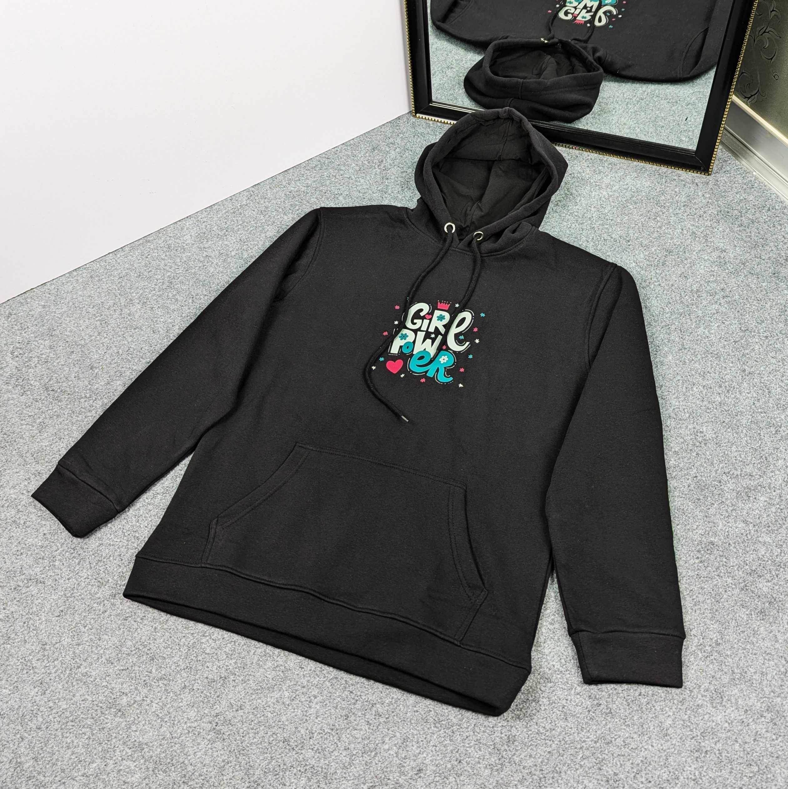 Premium Comfortable Printed Ladies Winter Hoodie ( Black )