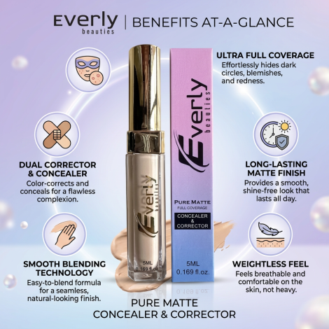 Everly Beauties Pure Matte Full Coverage Concealer & Corrector - Creamy Natural (China)