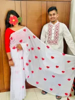 Georgette Embroidery Saree with Dhupian Silk Panjabi, Couple Dress