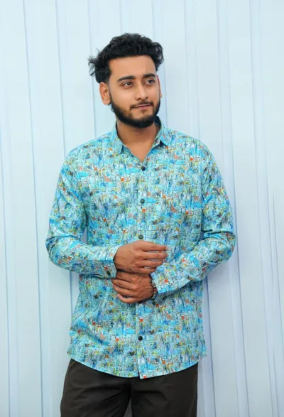 ছেলেদের ডিজিটাল প্রিন্ট পিওর কটন শার্ট, স্ন্যাপ বোতাম