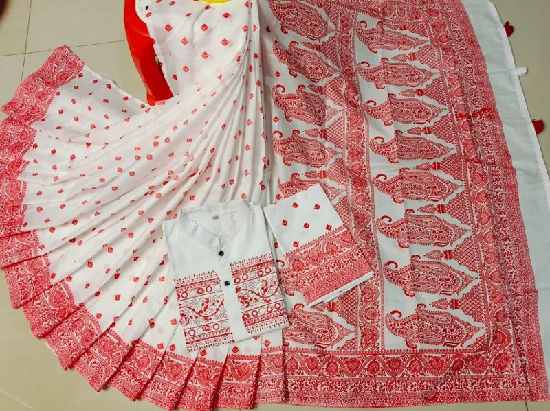 Puja Couple Dress, Resham Silk Saree and Dhupian Silk Panjabi