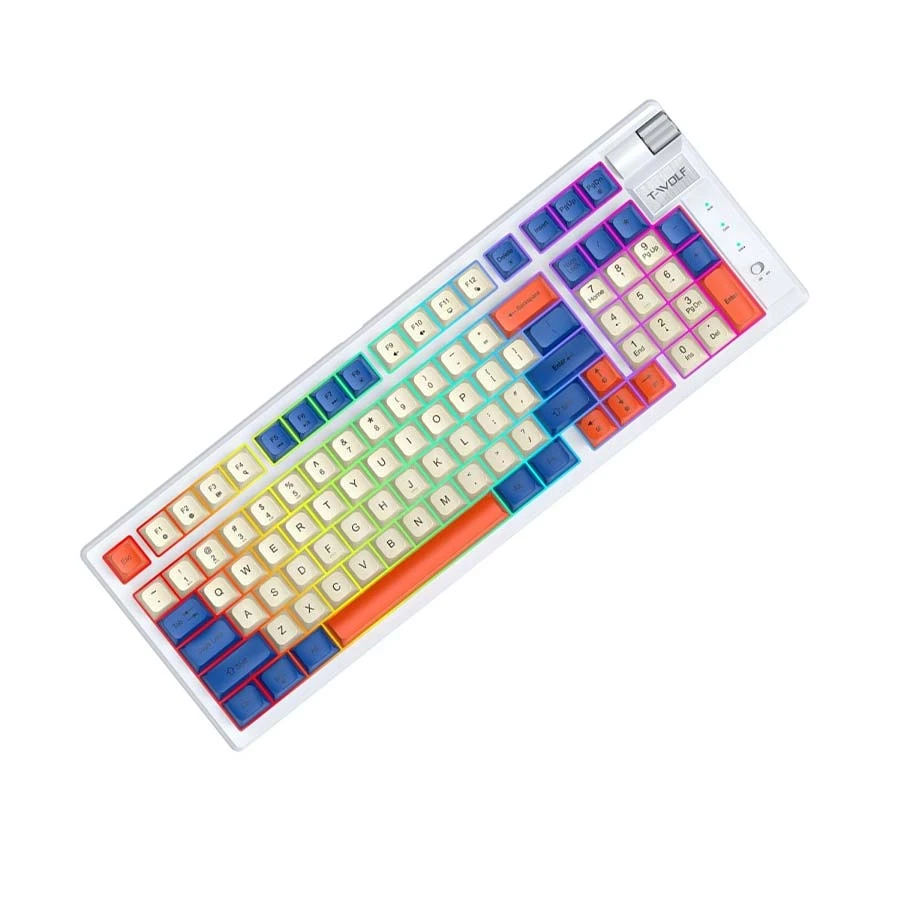 T-Wolf T70 Tri Mode Hot Swap Red Switch Gaming Keyboard White Blue