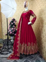 জর্জেট এমব্রয়ডারি পার্টি গাউন, বাটারফ্লাই সালোয়ারসহ, 52 ইঞ্চি