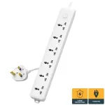 Deli CT705ES 3 পিন 6 পোর্ট 3 মিটার পাওয়ার স্ট্রিপ, সার্জ প্রটেকশনসহ