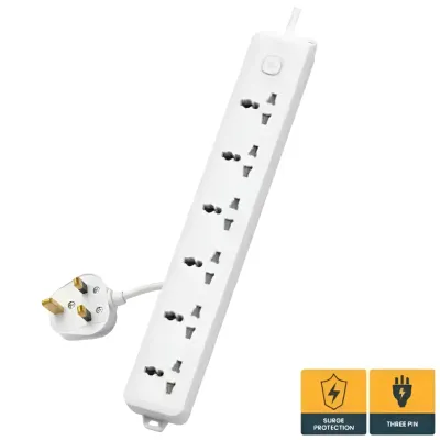Deli CT705ES 3 পিন 6 পোর্ট 3 মিটার পাওয়ার স্ট্রিপ, সার্জ প্রটেকশনসহ