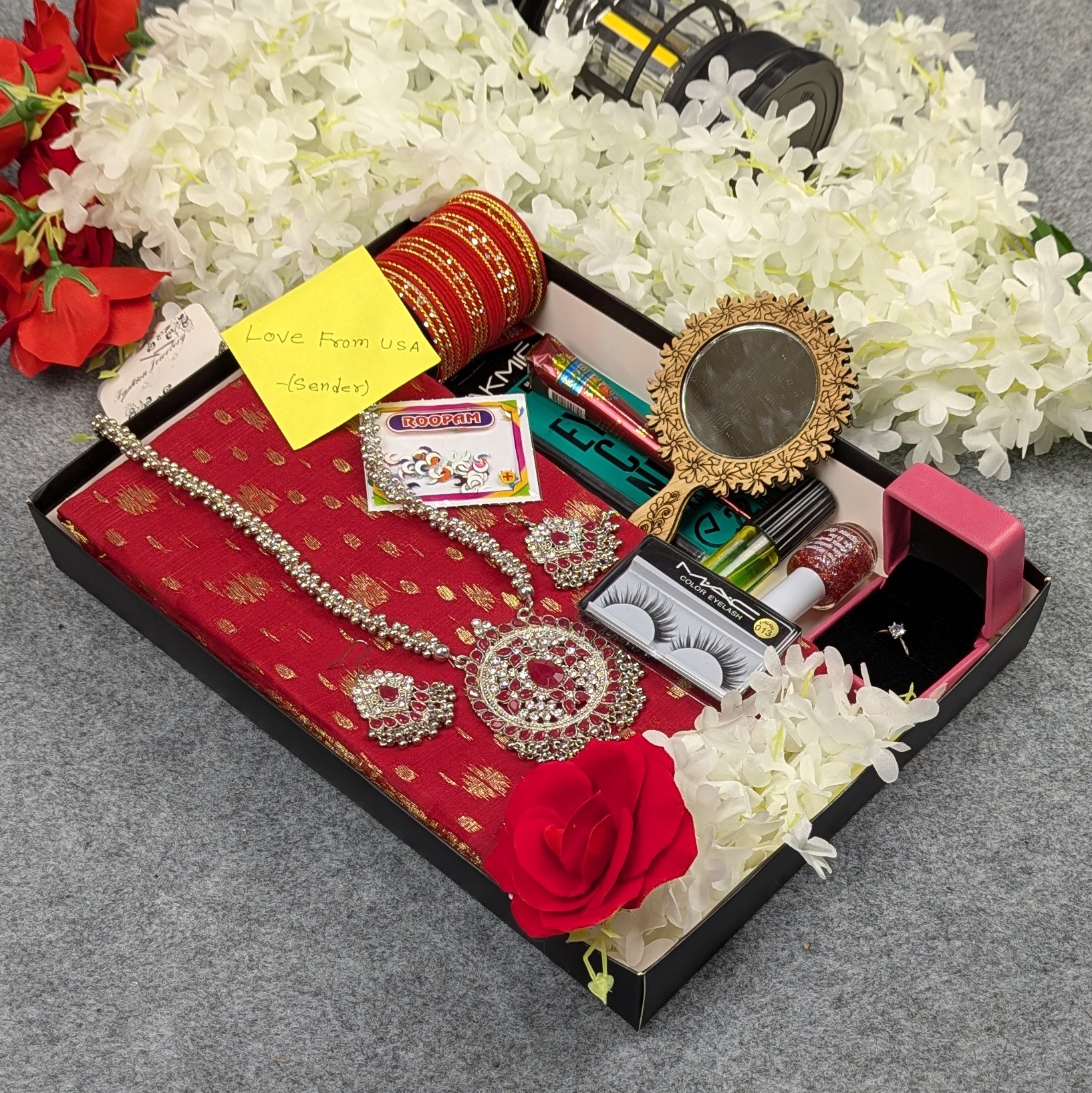 হাফ সিল্ক জামদানি শাড়ি কম্বো সেট - লাল
