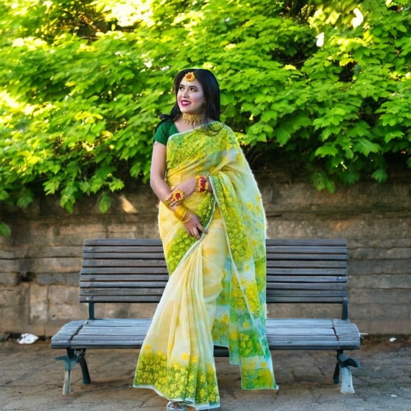 হ্যান্ডপ্রিন্ট সিল্ক শাড়ি