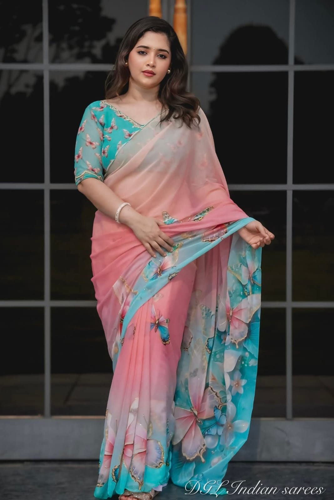 Topetor Silk Saree with Butterfly and Flower Digital Print