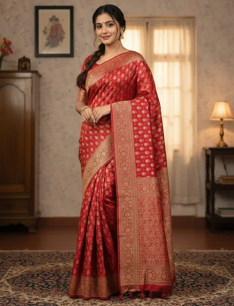 Women's Screen Print Silk Saree, Blouse Piece, 6 Colour Choices