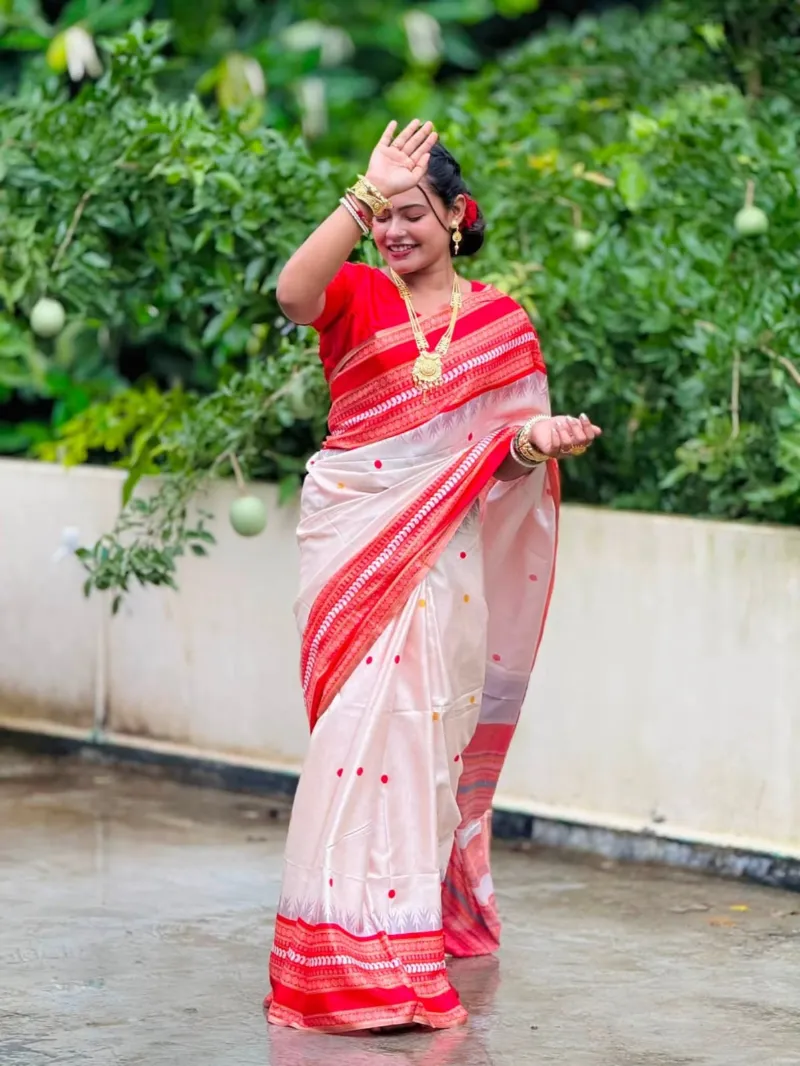Festive Assam Silk Style Saree with Blouse Piece, 5 Colours