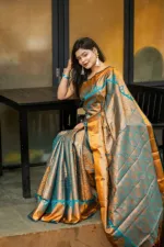 Kanjivaram Katan Saree with Zari Weave Pallu, Full 12 Haath