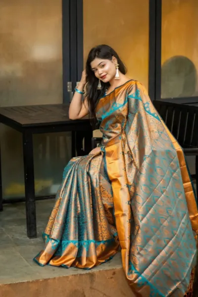 Kanjivaram Katan Saree with Zari Weave Pallu, Full 12 Haath