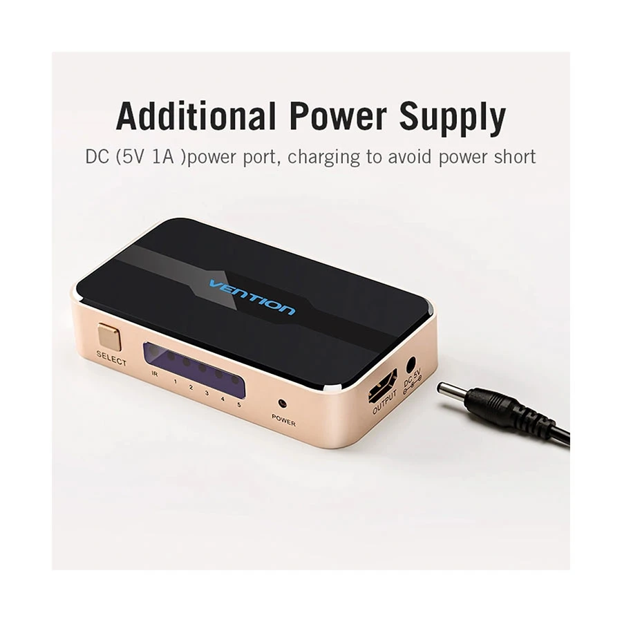 Vention ACDG0 5 In 1 Out 4K HDMI Switcher with Remote, Gold